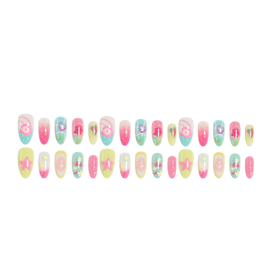 Acrylic Nail Set with Colorful Flower and Beach Design Bowlift