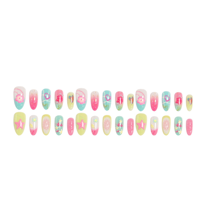 Acrylic Nail Set with Colorful Flower and Beach Design Bowlift