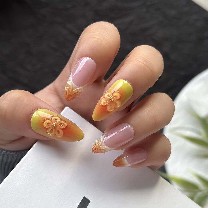 Elegant Floral-Themed Press-On Nail Set Bowlift