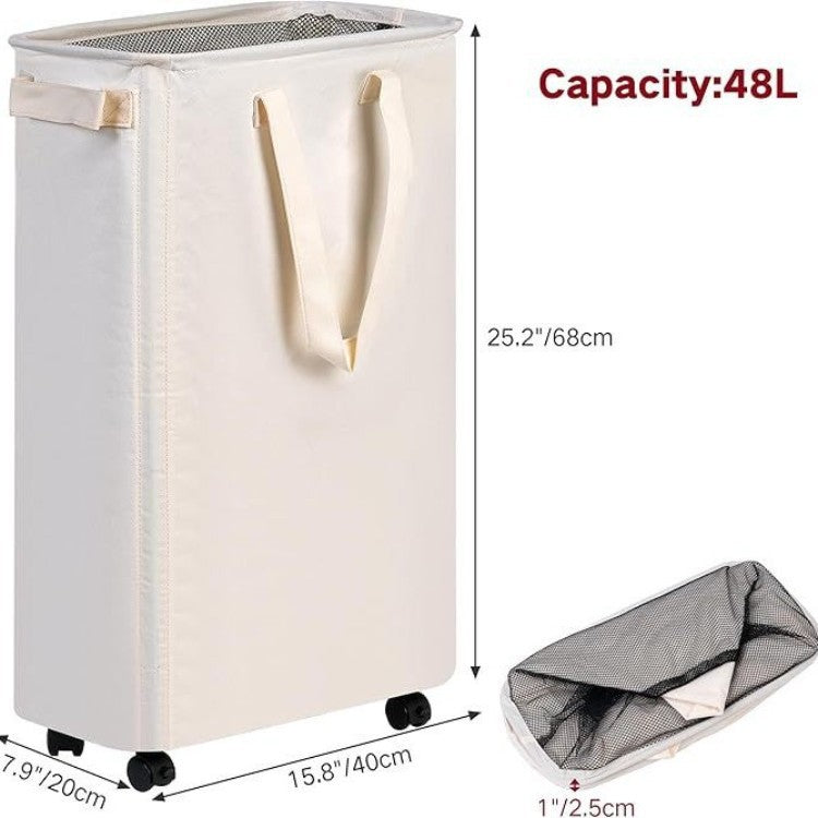 Foldable laundry basket with wheels and practical lid Bowlift