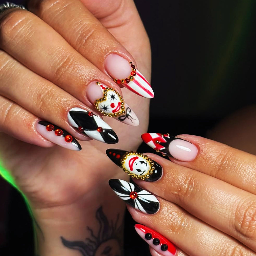 Artistic 3D Clown-Themed Nail Art Extensions Bowlift