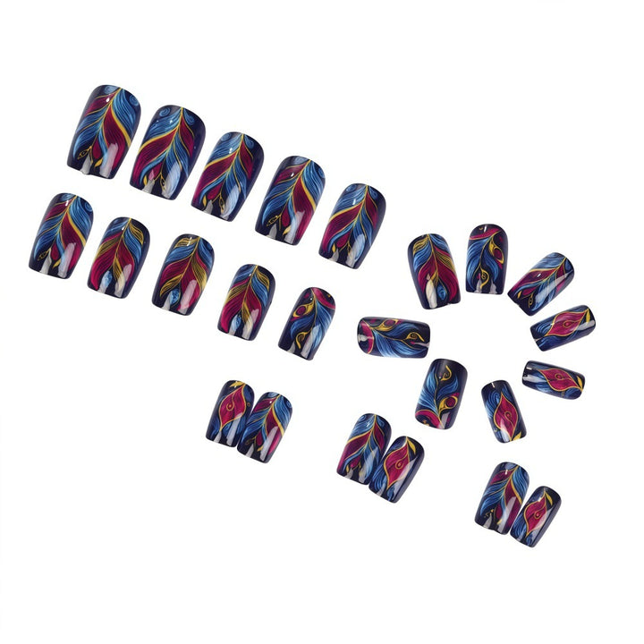 Artificial nails with colorful feather design Bowlift