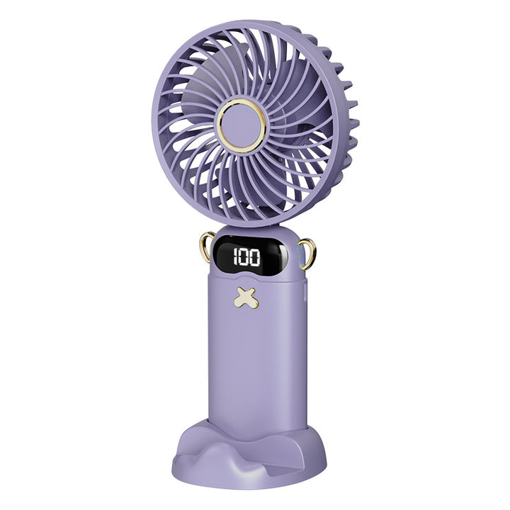 Cooling rechargeable handheld mini fan with digital battery display and cute desktop stand Bowlift