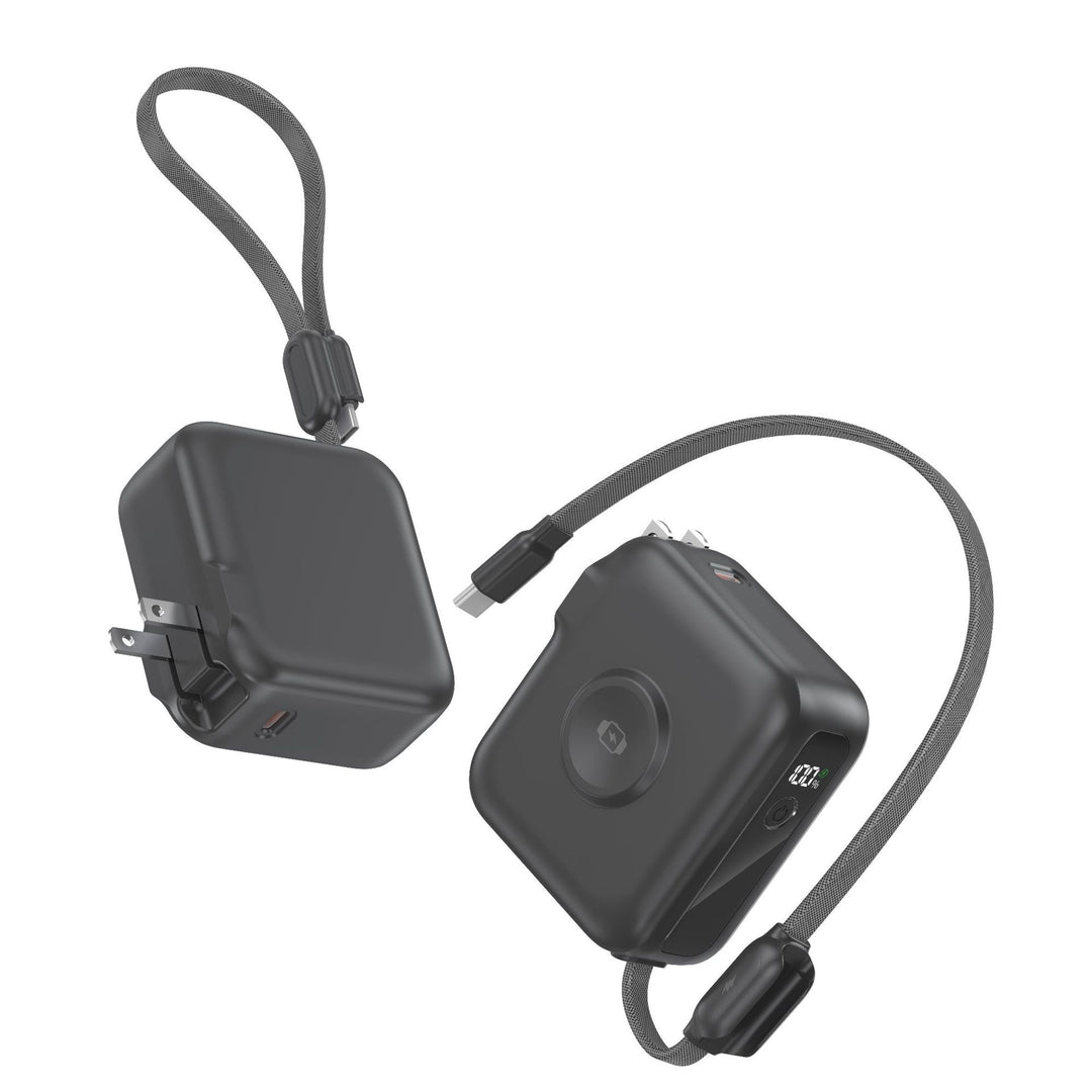 Compact charger with integrated USB-C cable and digital display Bowlift