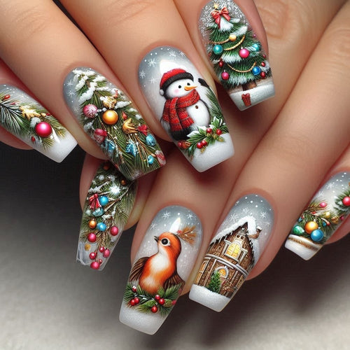 Creative artificial nails in festive Christmas design Bowlift
