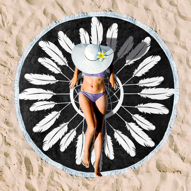 Round beach towel with colorful tropical motif Bowlift