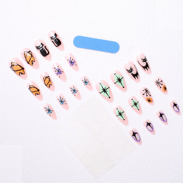 Artificial nail set with artistic Halloween designs Bowlift