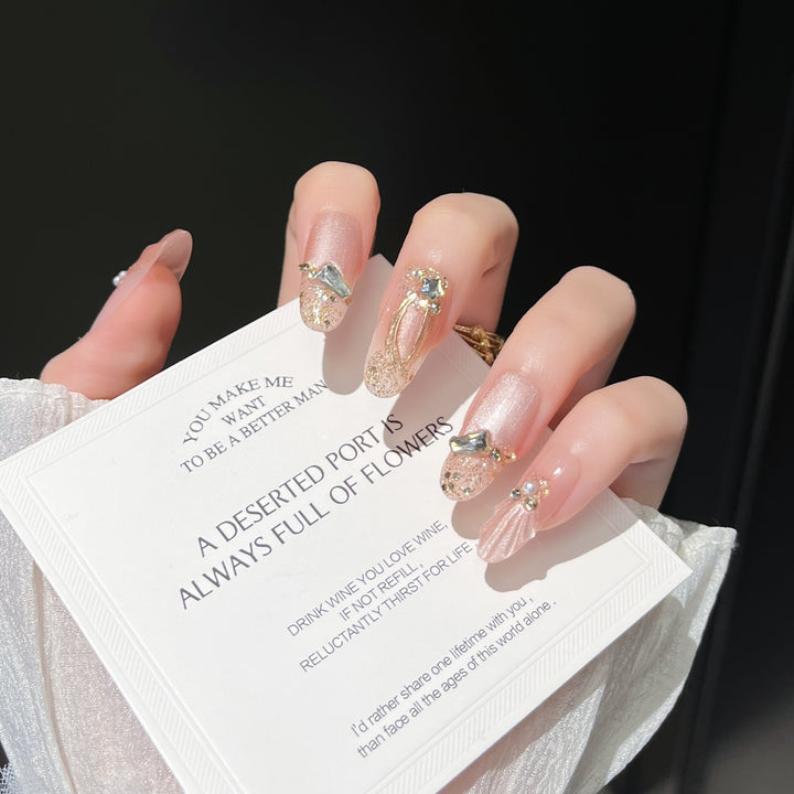 Elegant Nail Art Extensions with Pearl Accents Bowlift