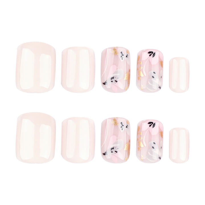 Elegant Artificial Nail Design with Floral Accents Bowlift