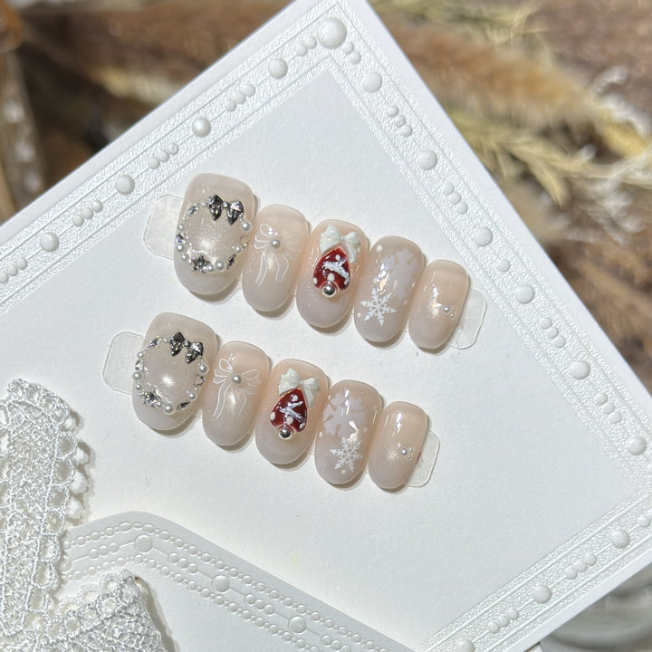 Artistic Winter-Themed Press-On Nail Set Bowlift