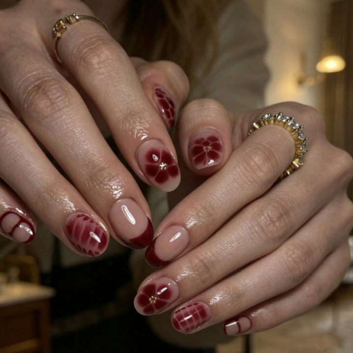 Artistic Press-On Nail Set with Celestial Design Bowlift