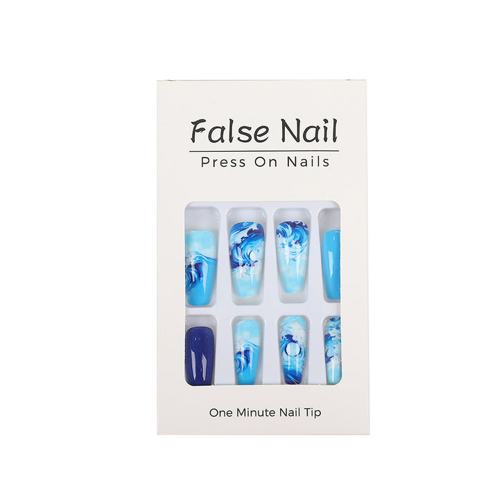 Artificial Nail Set with Maritime Wave Designs Bowlift