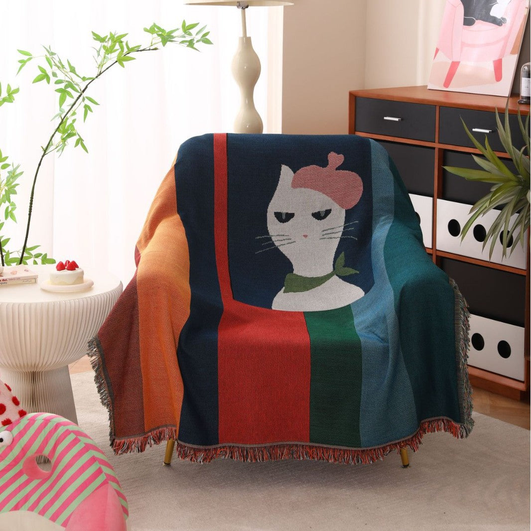 Artistic Cat-Themed Woven Throw Blanket