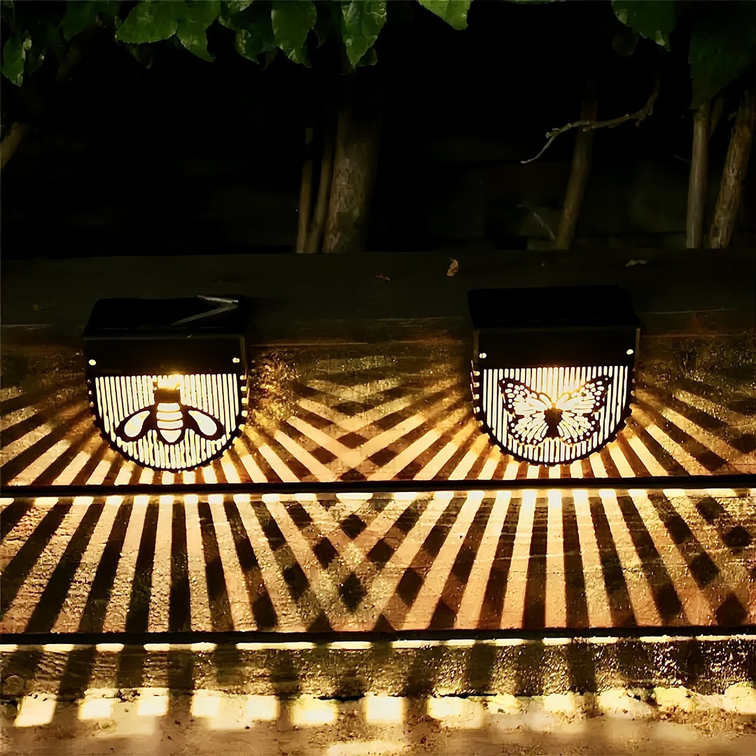 Decorative Solar Garden Wall Lanterns With Laser Cut Bee And Butterfly Motifs Bowlift