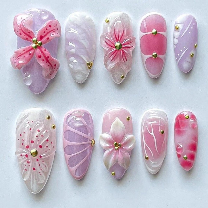 Nature-Themed Artistic Press-On Nail Set Bowlift