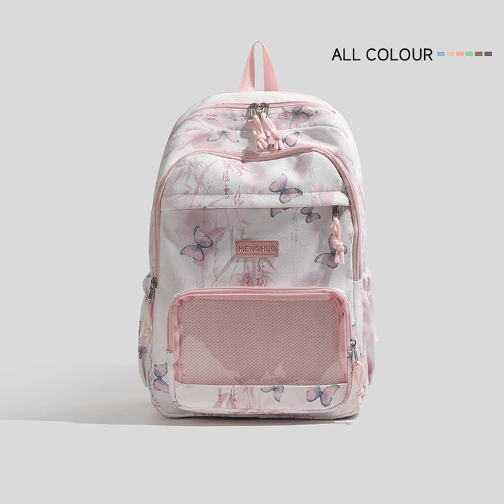 Butterfly-Printed Multi-Compartment Backpack Bowlift
