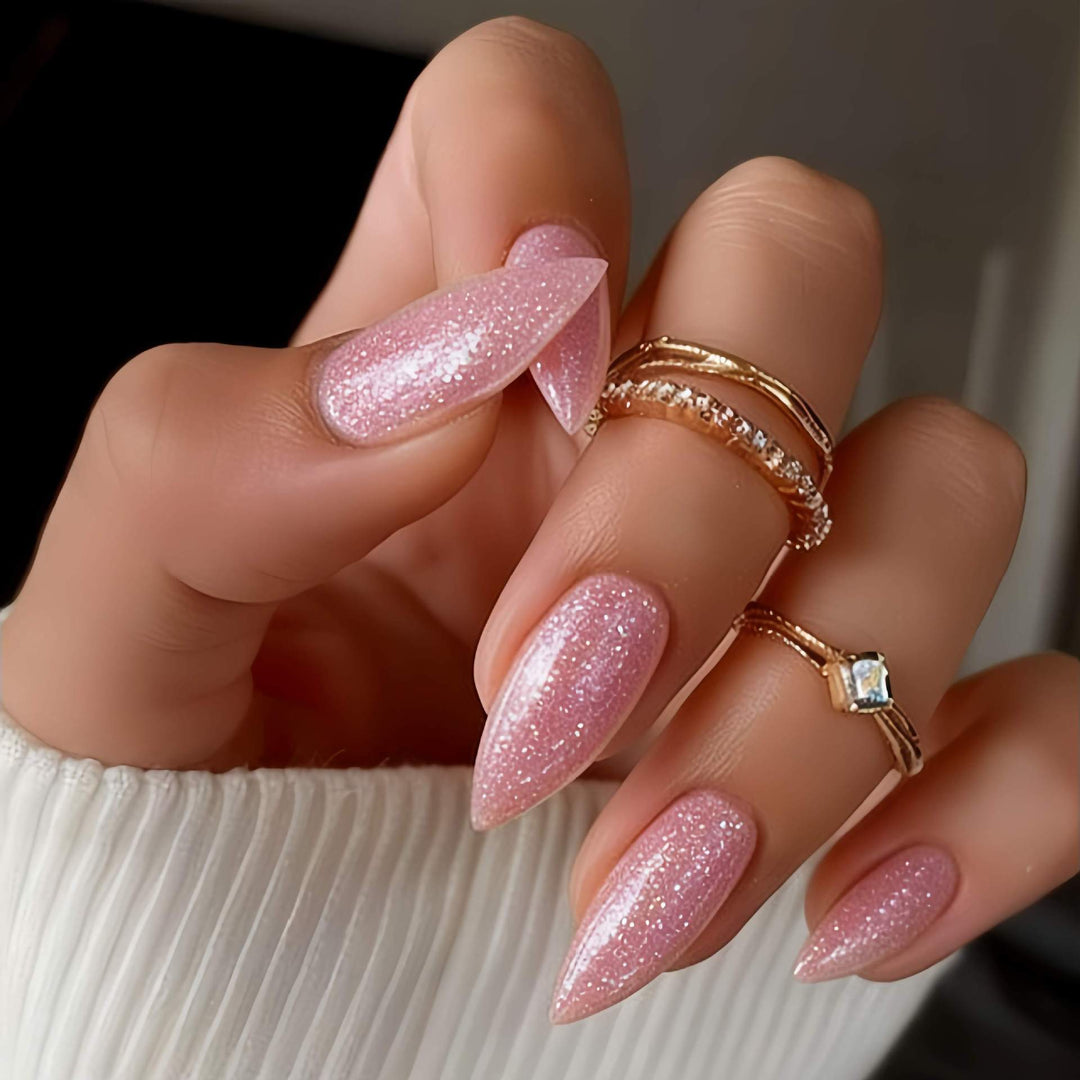 Glittering Almond-Shaped Press-On Nails Set Bowlift