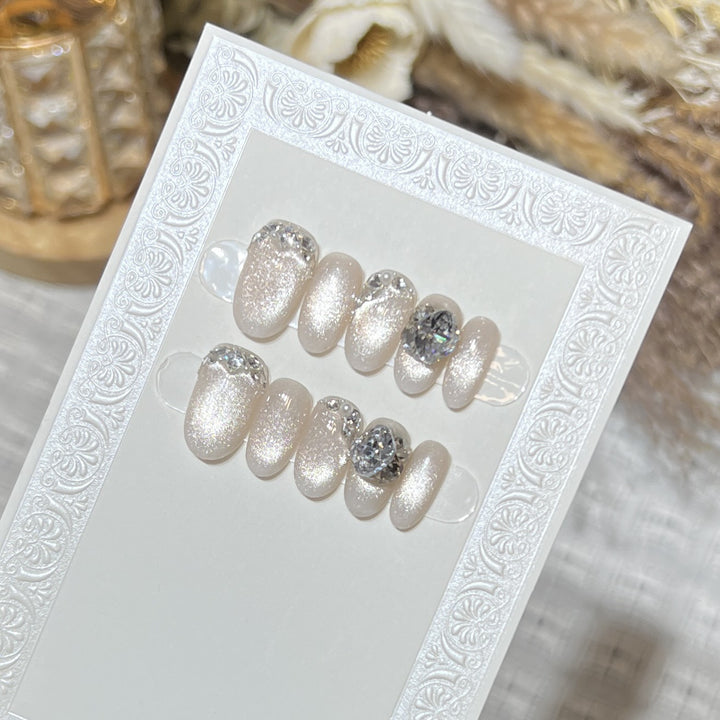 Luxury Gemstone Embellished Press-On Nail Art Bowlift