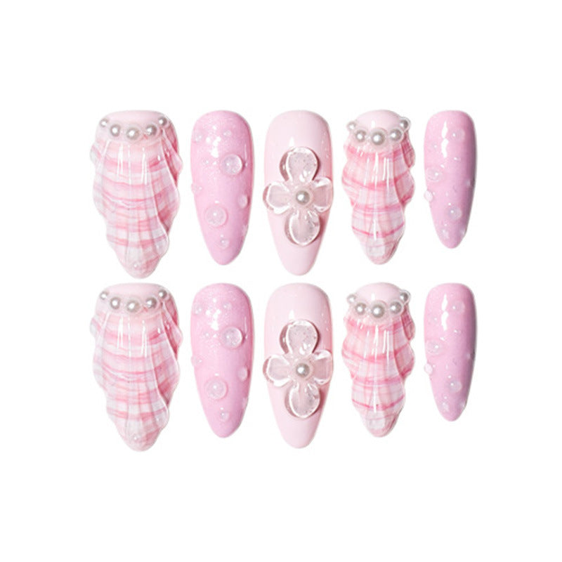 Decorative Press-On Nail Set with Floral Accents Bowlift