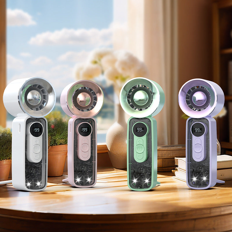 Unisex Portable Mini Dual Fan with LED Display and USB Charging Bowlift