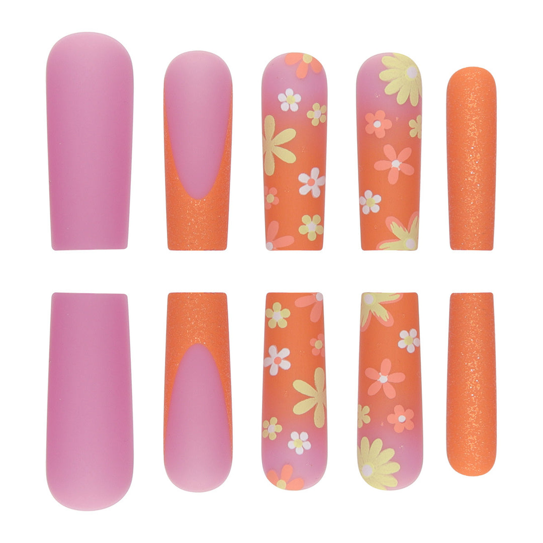 Decorative Floral Glittery Press-On Nails Bowlift