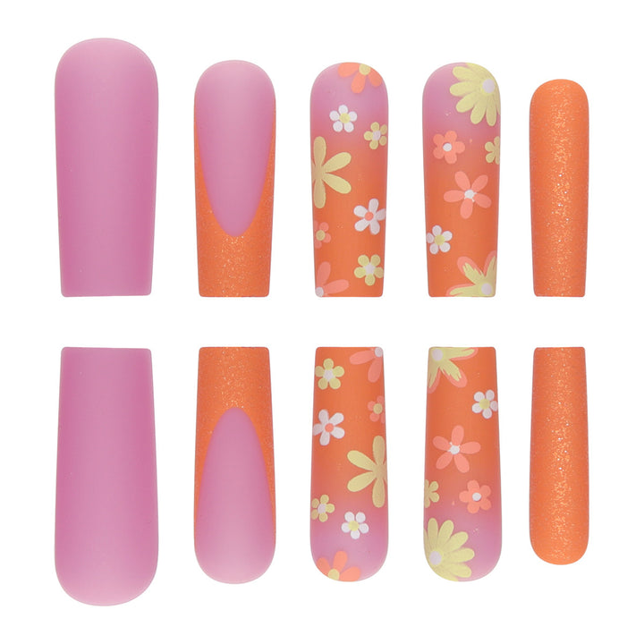 Decorative Floral Glittery Press-On Nails Bowlift