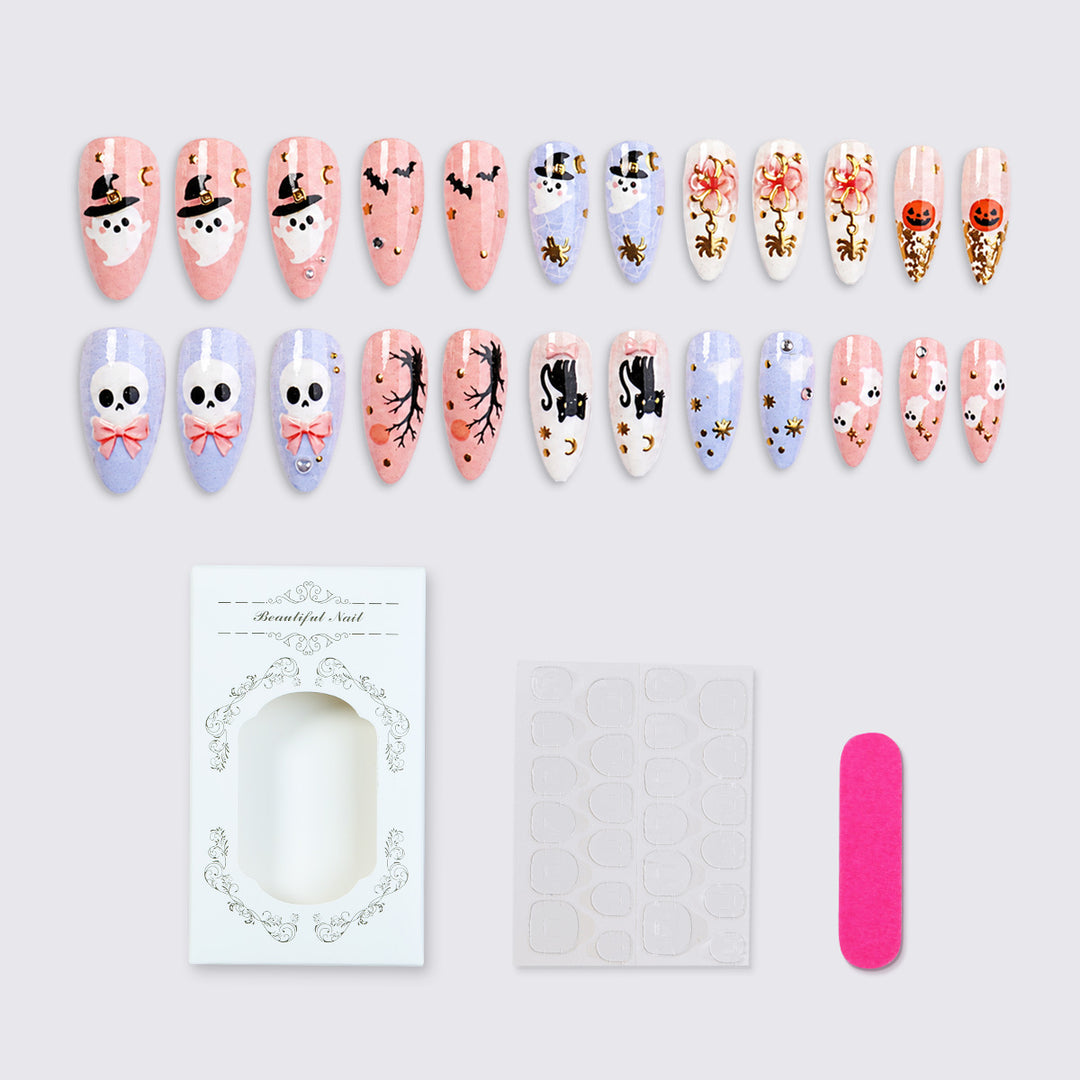 Halloween Artificial Nail Set with Creative, Spooky Designs Bowlift