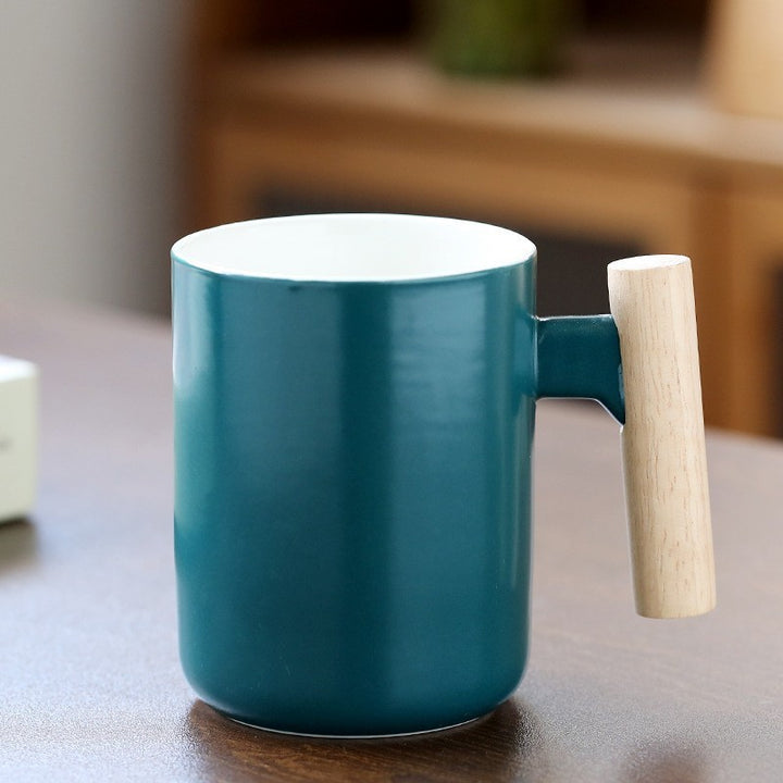 Ceramic Coffee Mug with Ergonomic Wooden Handle Bowlift