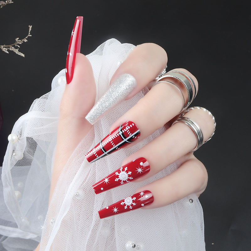 Artistic Press-On Nail Set with Holiday Theme Bowlift
