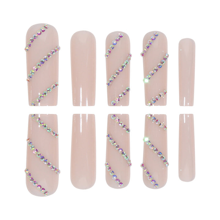 Rhinestone Embellished Long Acrylic Press-On Nails Bowlift