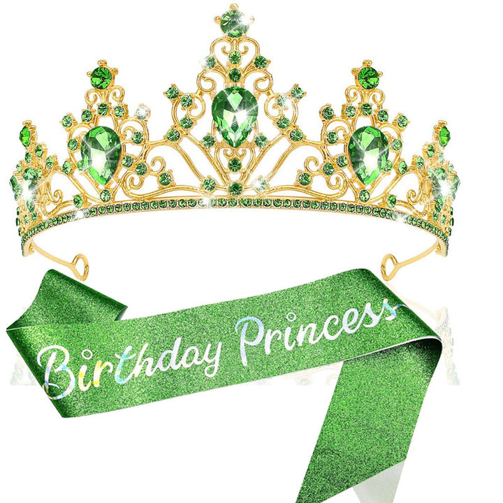 Girl crown with sparkling crystals and elegant birthday sash set Bowlift