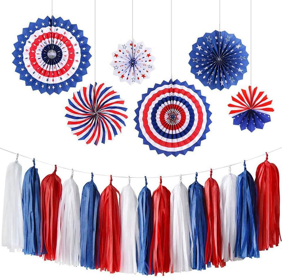 Unisex nan patriotic hanging paper fan and tassel party decoration set Bowlift