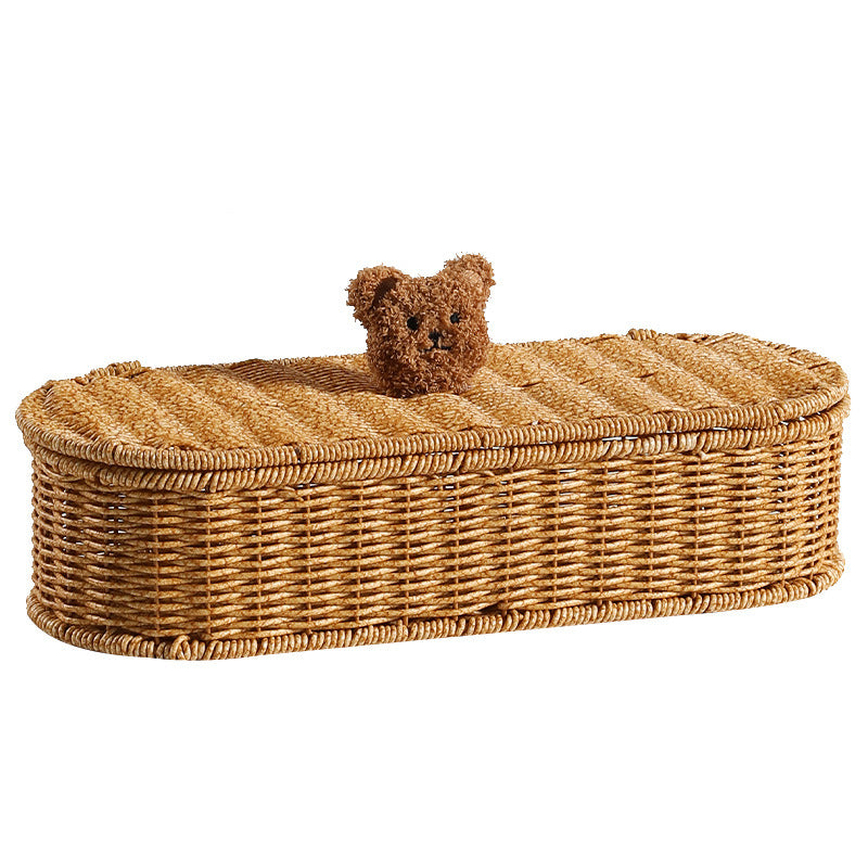 Decorative Woven Storage Box with Cute Bear Lid Bowlift