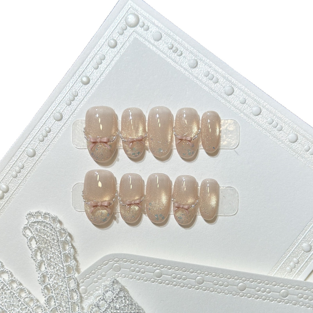 Press-On Nail Art Set with Elegant Bow Accents Bowlift