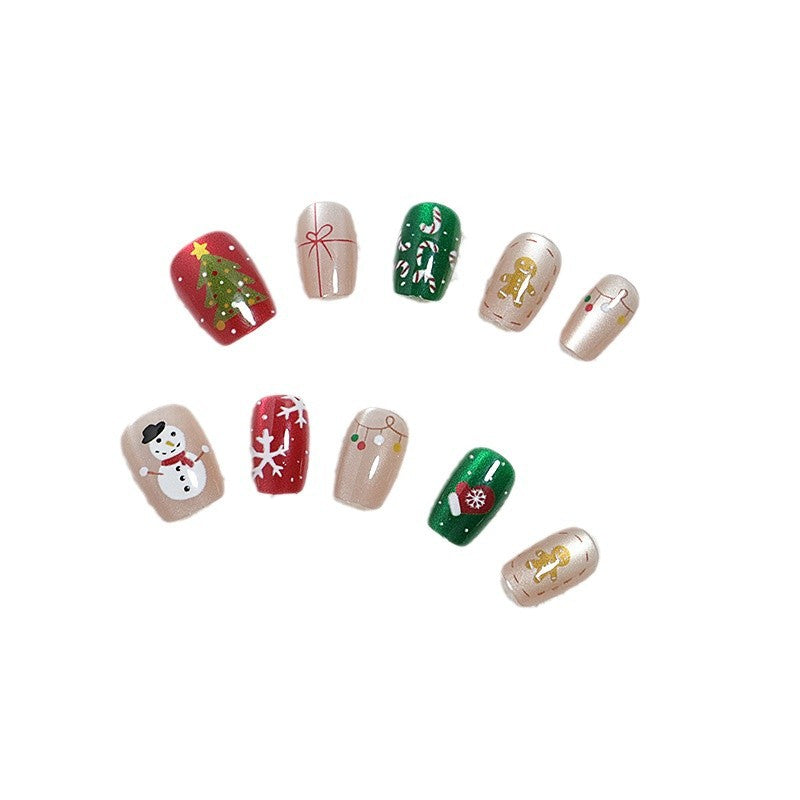 Festive Holiday-Themed Press-On Nail Art Set Bowlift