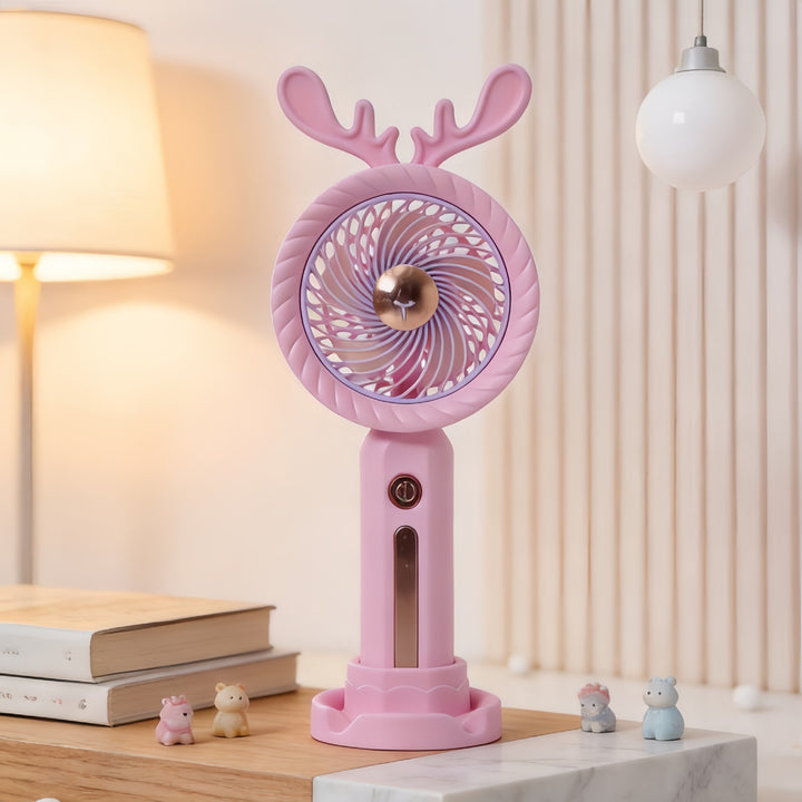 Women's Portable Hand Fan with Creative Antler Design Bowlift