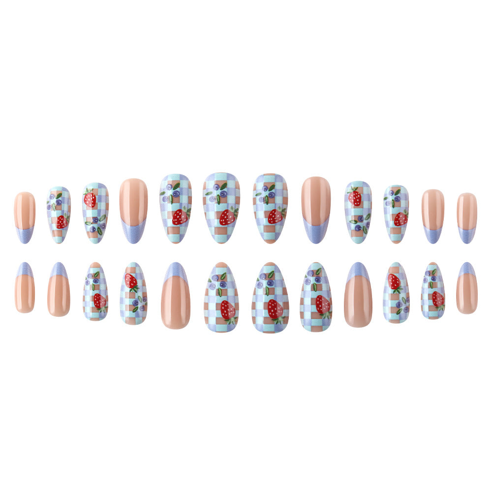 Artistic Strawberry-Themed Press-On Nails Bowlift