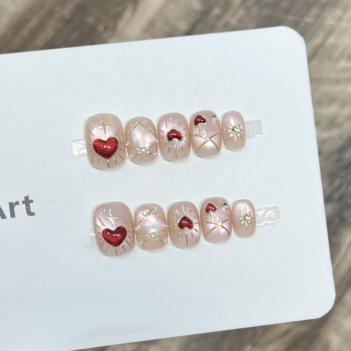 Artistic Heart-Themed Press-On Nail Art Set Bowlift