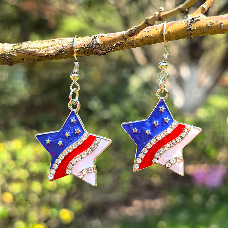 Ladies star-shaped enamel earrings with rhinestone rows and fishhook clasp Bowlift