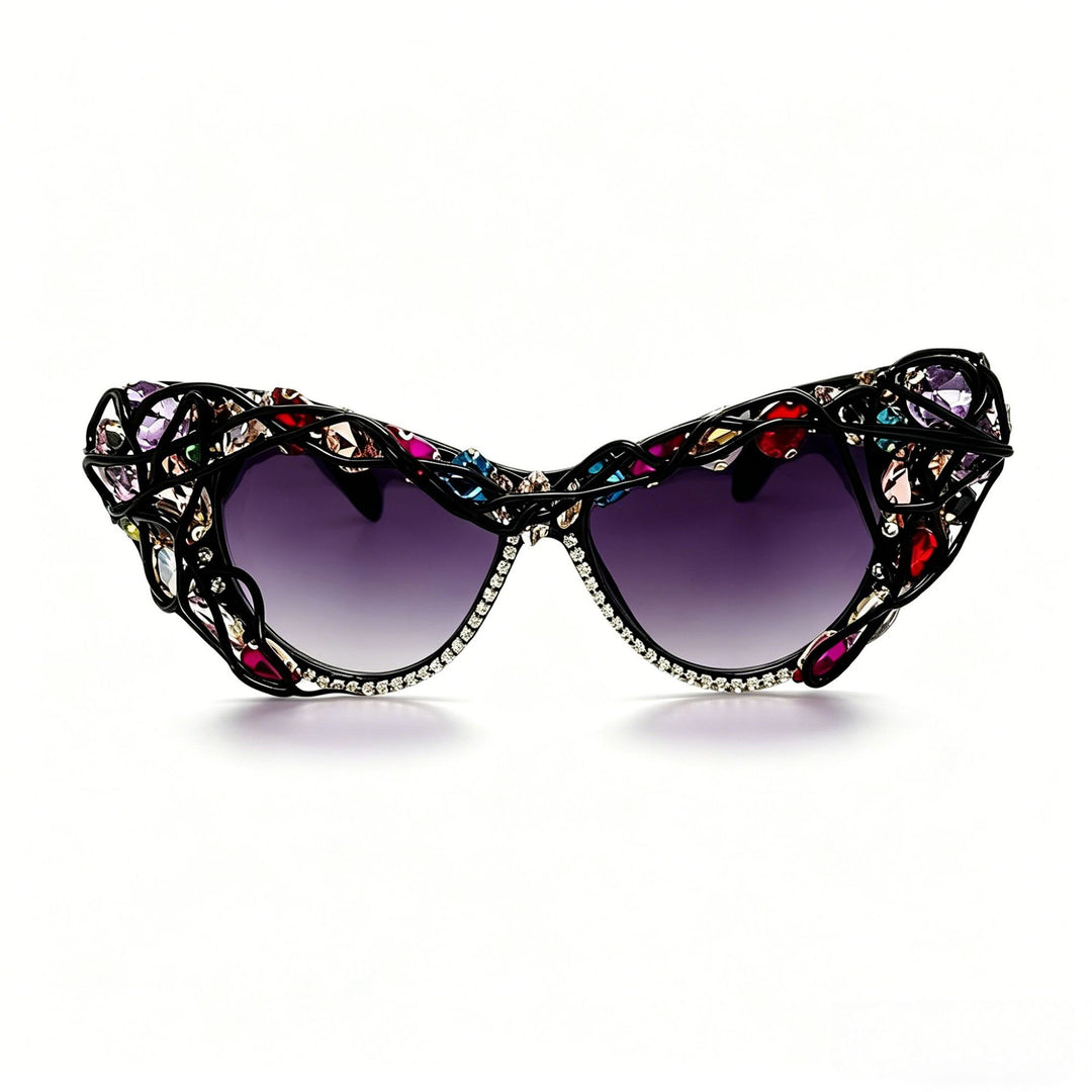 Women's Cat-Eye Sunglasses with Sparkling Crystal Frame and Artistic Decorations Bowlift