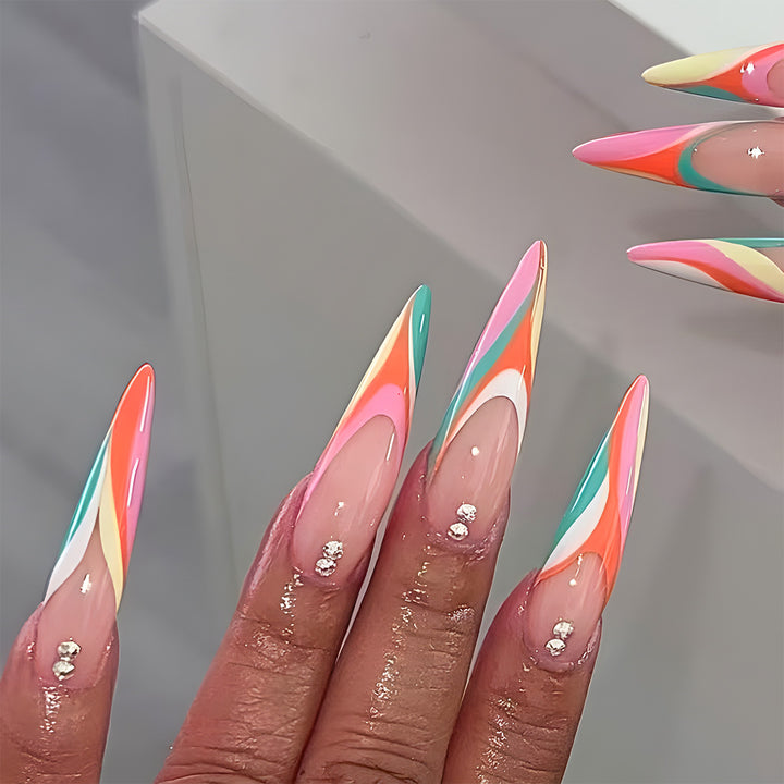 Colorful Stiletto Press-On Nail Set Bowlift