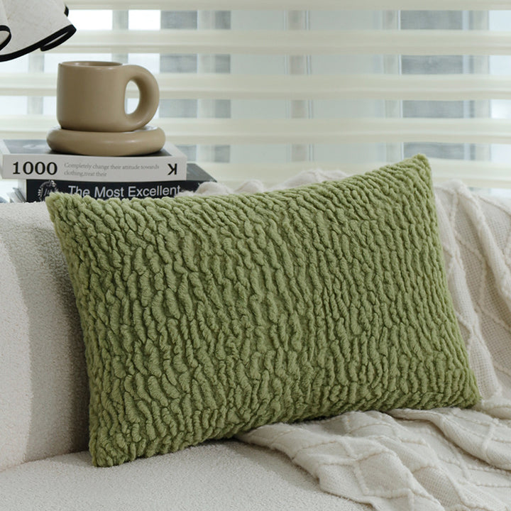 Cushion cover with tufted leaf relief and tassels Bowlift