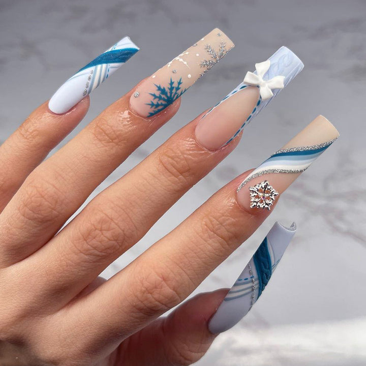 Premium Nail Extensions with Luxurious Winter Design Bowlift