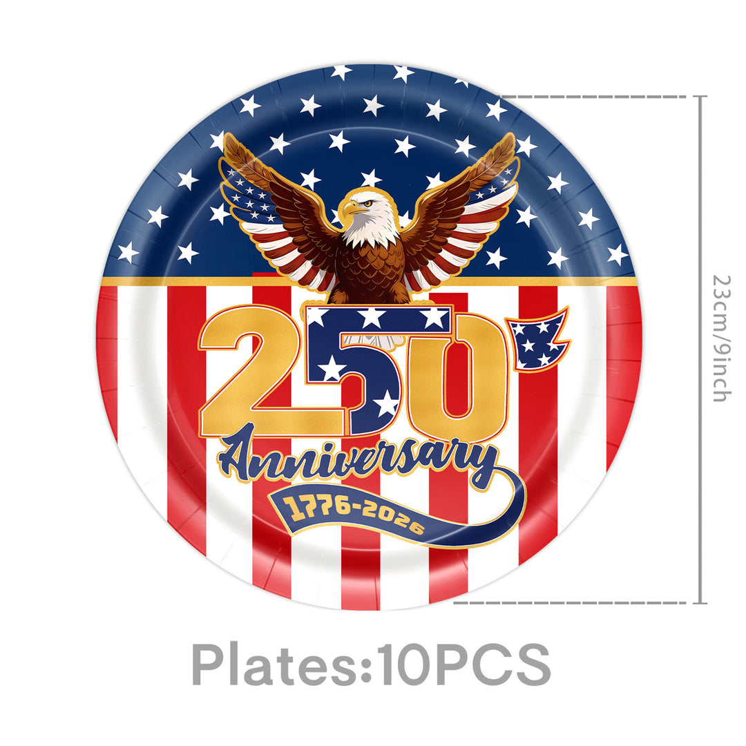 Unisex nan Patriotic Anniversary Disposable Tableware Party Kit with Stars Stripes Plates Cups Napkins Cutlery Banner Bowlift