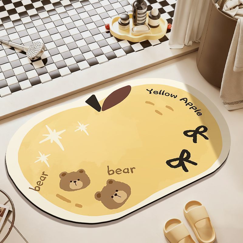 Cartoon Apple-Themed Bath Mat