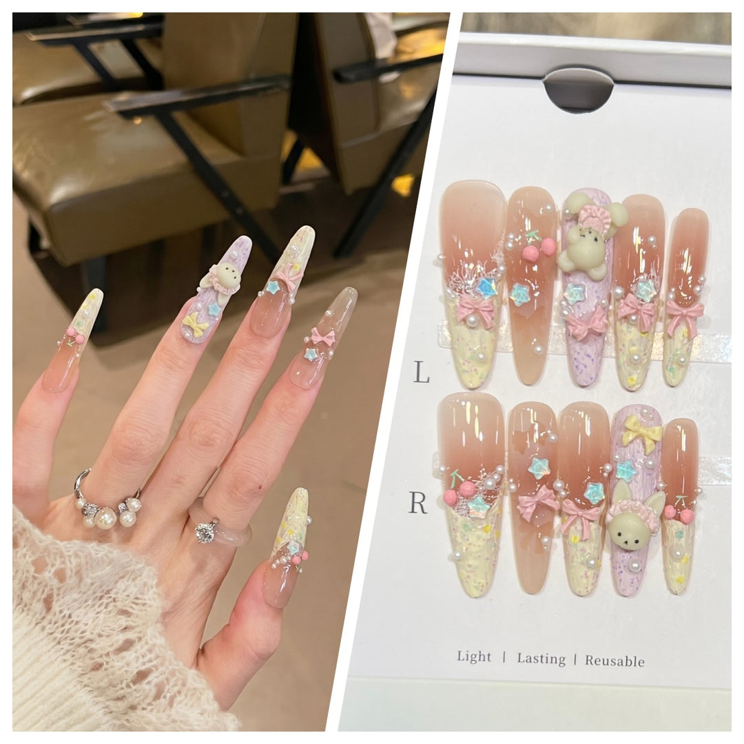 Artistic Stiletto Press-On Nail Set with Charming Patterns Bowlift