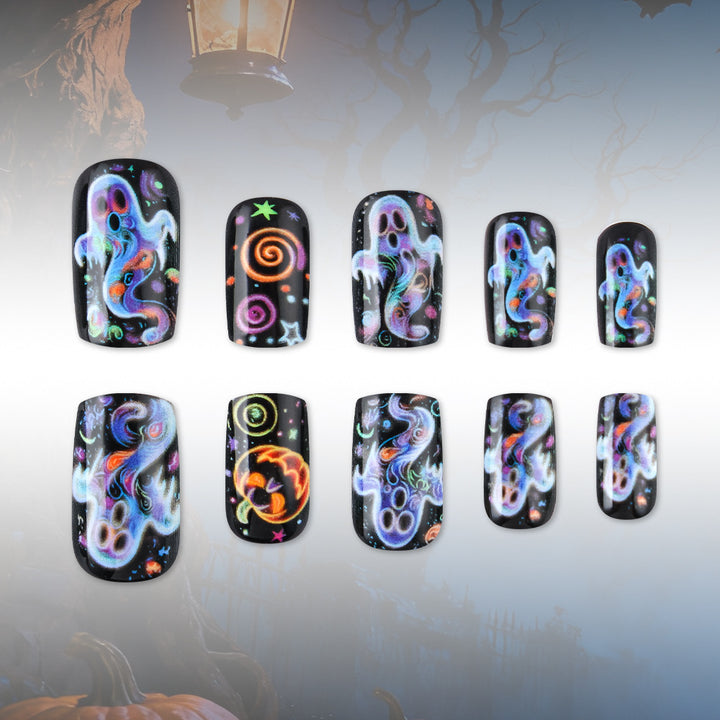 Artistic Halloween-Themed Press-On Nail Design Bowlift