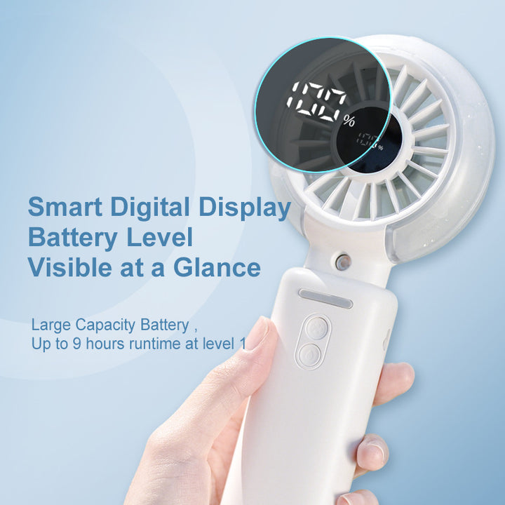Cooling foldable rechargeable handheld fan with digital battery display and detachable neck strap Bowlift