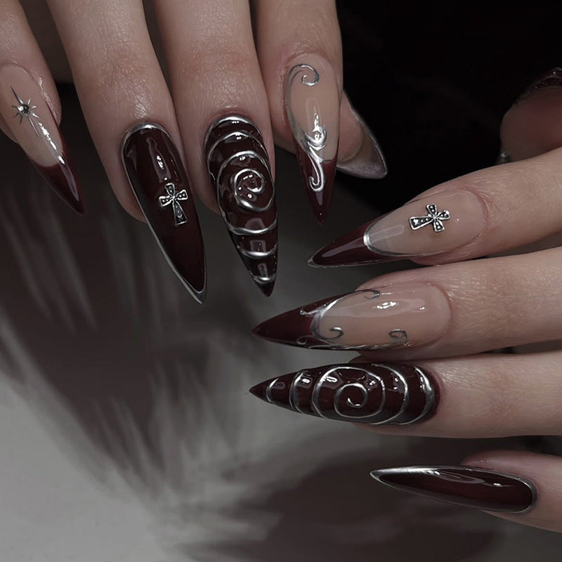 Artistic Stiletto Press-On Nails Set with Elaborate Designs Bowlift