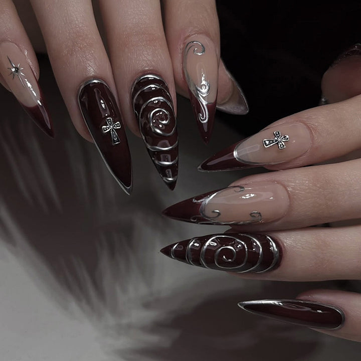 Artistic Stiletto Press-On Nails Set with Elaborate Designs Bowlift